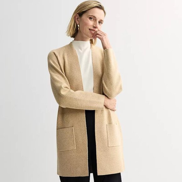 NINE WEST Women's Coatigan Sweater Size M In Camel Heather - Picture 1 of 11